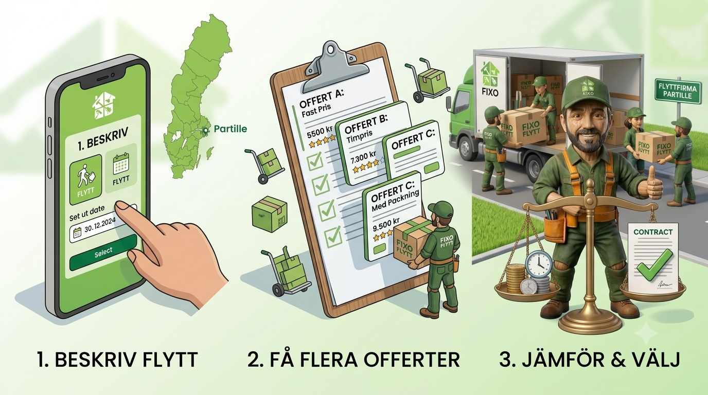 Så gör du för att hitta flyttfirma i Fixo-appen – tre steg